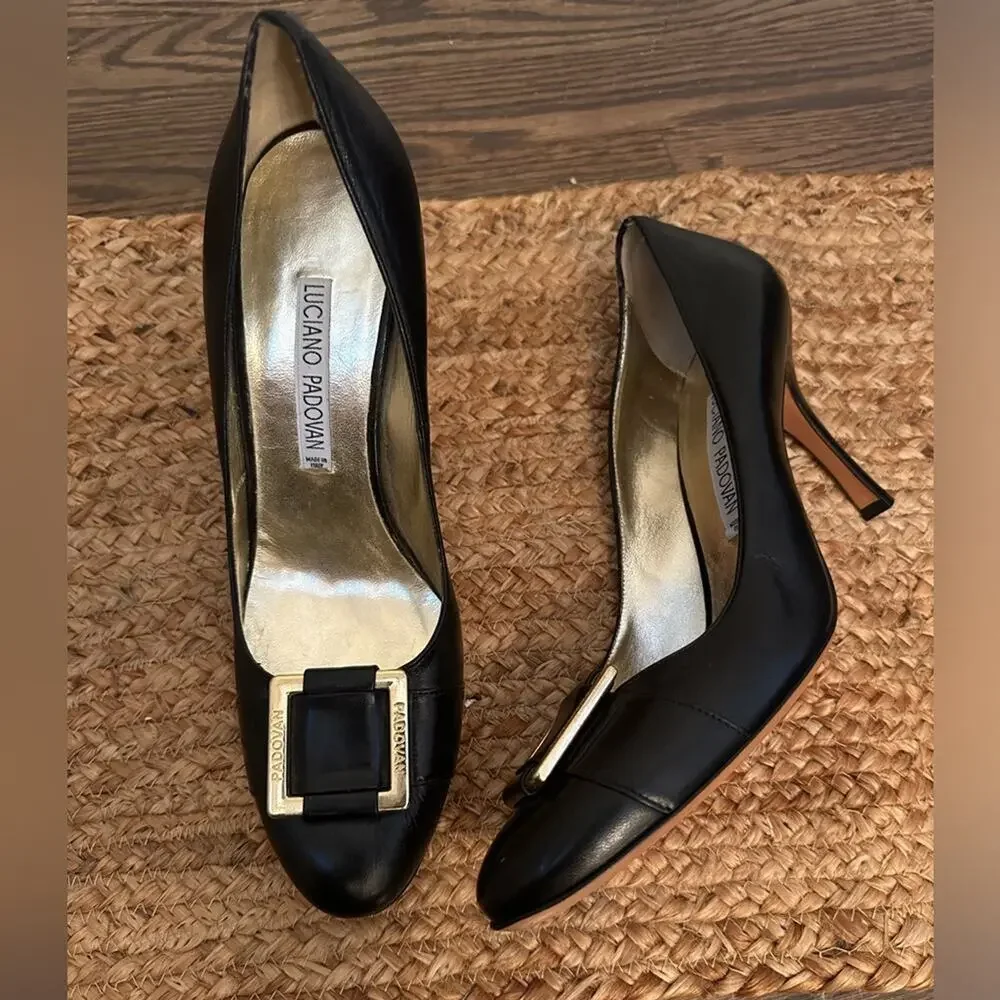 Luciano Padovan Black Leather Buckle Pumps Made in Italy Size 8- 8.5 (38 1/2)
